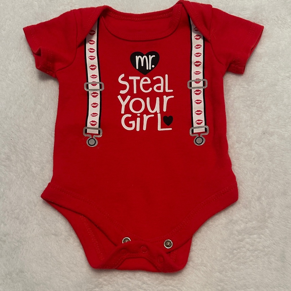 Red Baby Bodysuit with Suspender Print